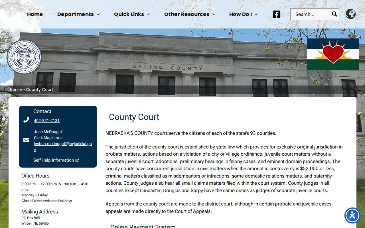 Wilber courthouse for Saline County traffic and warrant records