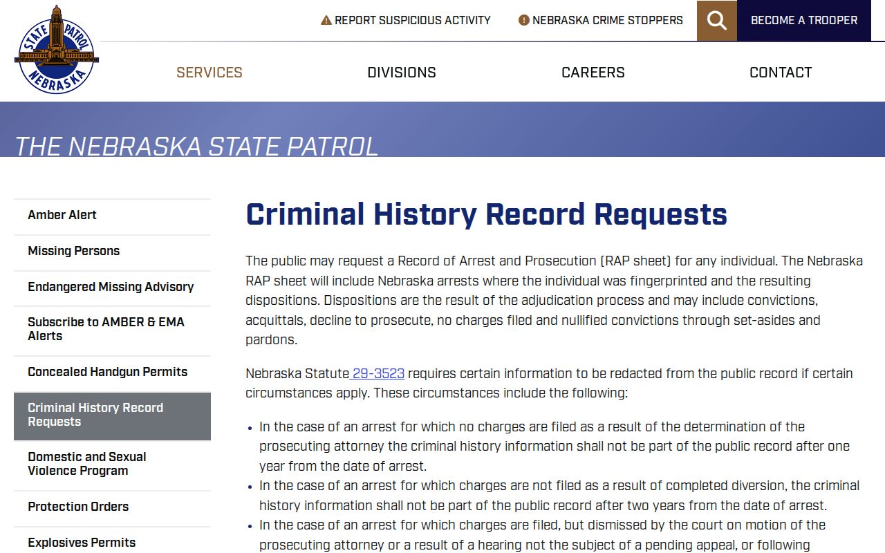 Nebraska State Patrol RAP request information for Saline County records