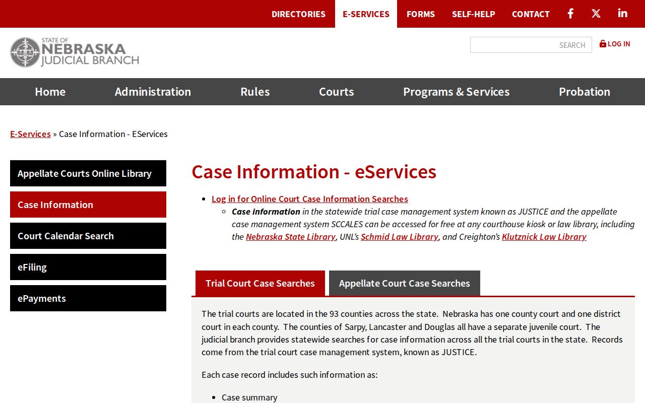 Nebraska JUSTICE case search for Saline County warrant records